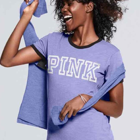 NWT Victoria's Secret PINK Ringer Crew Tee, XS - Picture 1 of 6